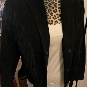 Vintage Lariat black suede fringe crop jacket